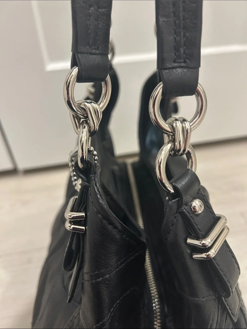 Coach (EUC) Madison Op Art Maggie Embellished Leather Shoulder Bag